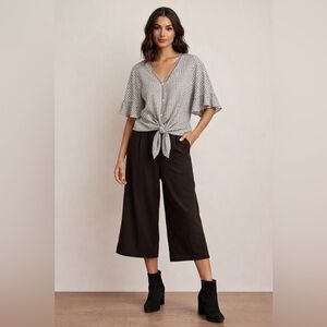 Max Studio Flutter Sleeve Tie Waist Blouse  Short Sleeve Print Blouse Size XS